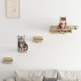 Megidok cat wall shelves side view highlights sturdy wood design for safe feline perches.