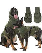 Meifsou dog anxiety vest with hood front view showing snug calming fit.