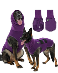 Meifsou dog anxiety vest hooded closeup demonstrates calming coverage for anxious dogs.
