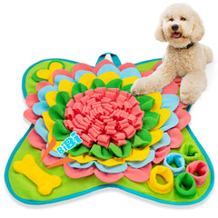 Meilzer Snuffle Mat pink flower center enables interactive feeding during playtime