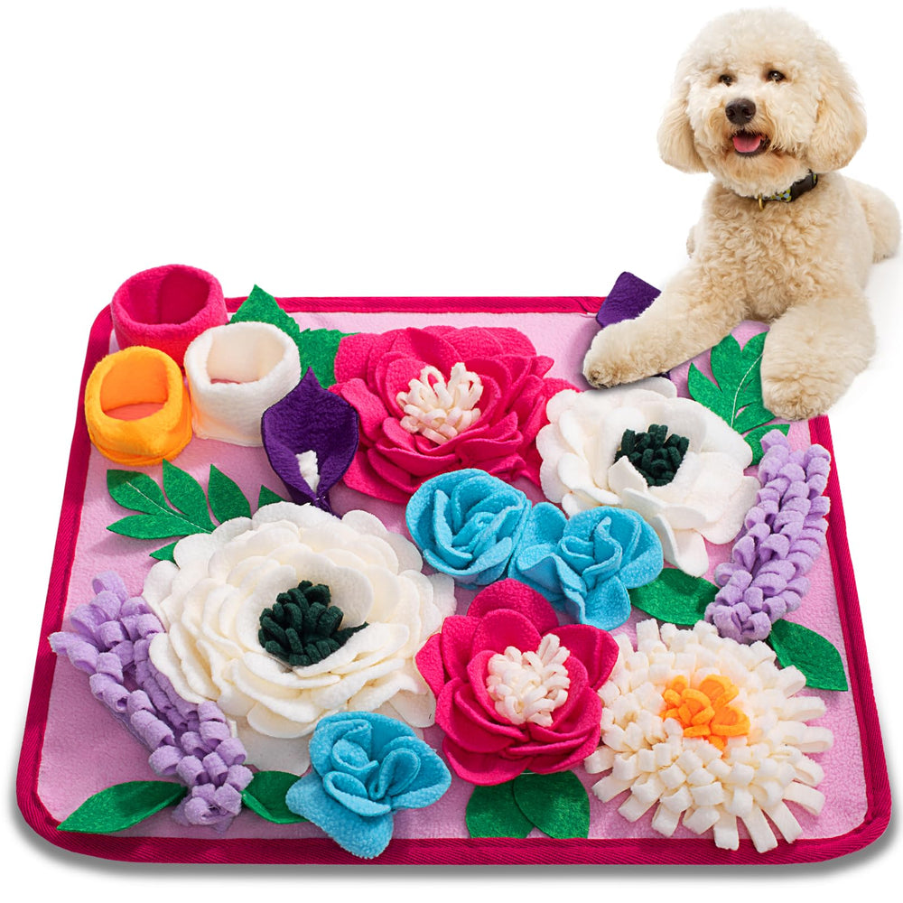 Meilzer Snuffle Mat rose pink top view promotes slow feeding and mental engagement.
