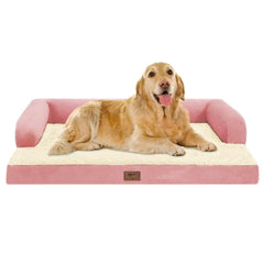 MEKIY large pink orthopedic dog bed with plush velvet surface for luxurious comfort.