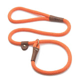 Mendota Pet Slip Leash orange half-inch 4ft held for comfortable training.