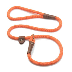 Mendota Pet Slip Leash orange half-inch 4ft held for comfortable training.