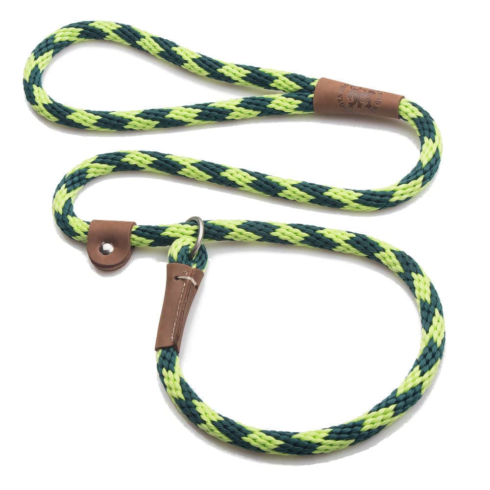 Mendota Pet Slip Leash 6 ft green lime close up shows integrated collar leash design for training