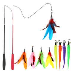 MeoHui cat feather teaser wand extendable in hand for interactive play and exercise
