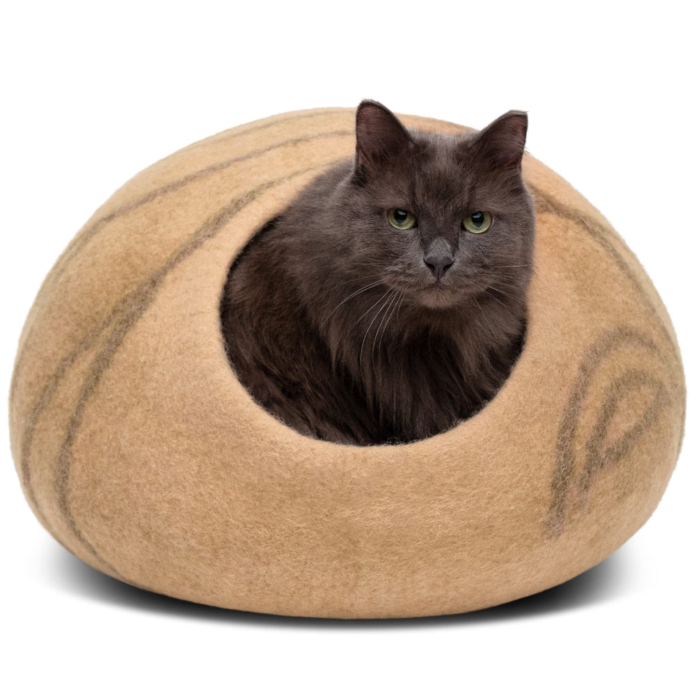 MEOWFIA Cat Cave beige medium interior view offers cozy hideaway for indoor cats