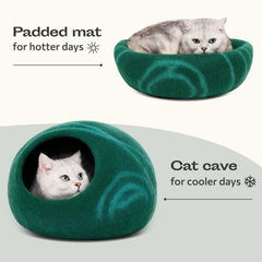MEOWFIA Cat Cave closeup of wool fibers emphasizes natural, chemical-free materials.