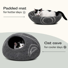 MEOWFIA Cat Cave dark grey fabric blends with room decor.