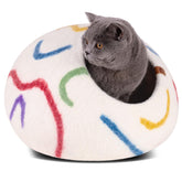 MEOWFIA Cat Cave front view in Ivory Rainbow for cozy naps.