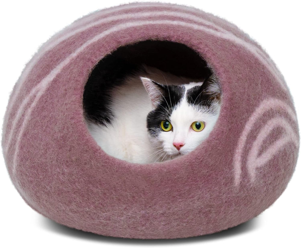 MEOWFIA Cat Cave front view in gold rose offers a cozy hideaway.