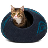 MEOWFIA Cat Cave front view in black aqua offers a cozy indoor hideaway.