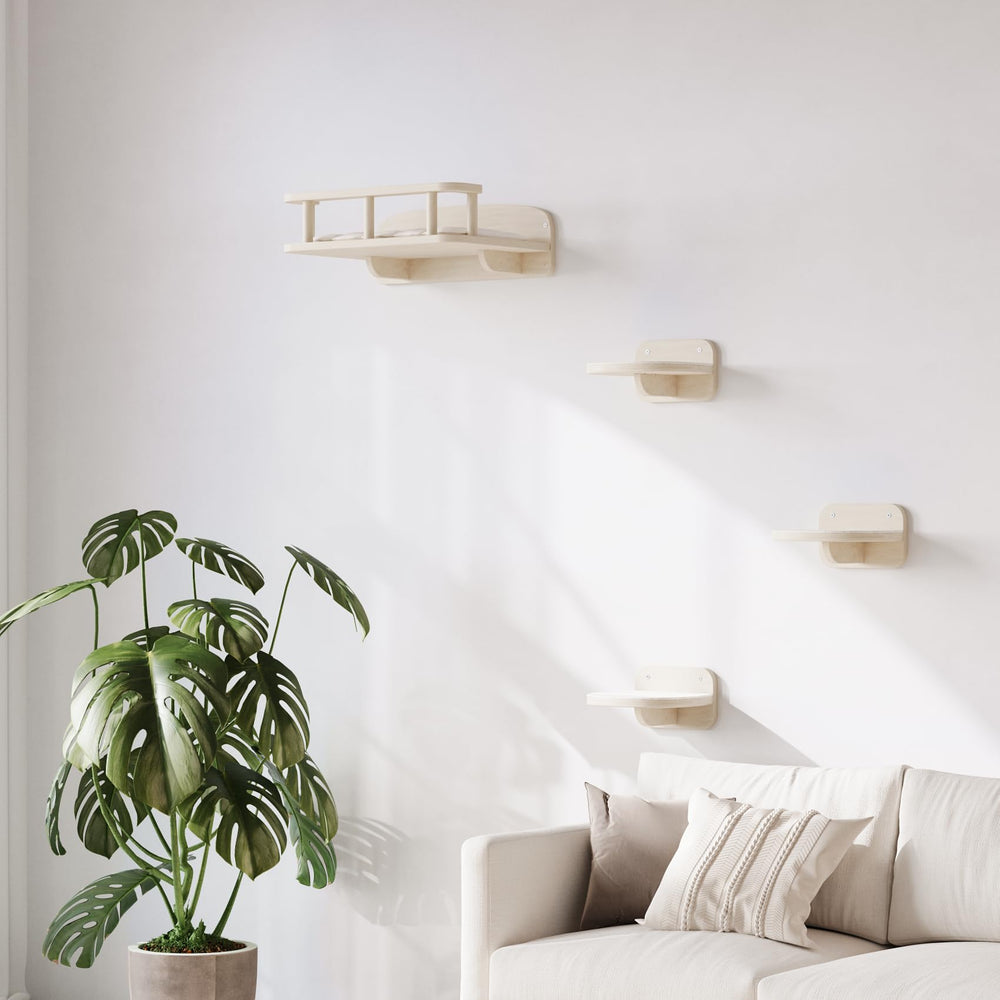 MeowHomm cat wall shelves wood frame highlights sturdy multi-level design for climbing and lounging