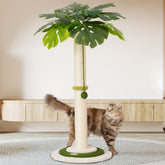 Meowoou Monstera cat tree 3-layer tower provides space-saving climbing and resting fun.
