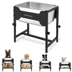 MeoWriental adjustable stand four-height supports comfortable hydration for dogs.