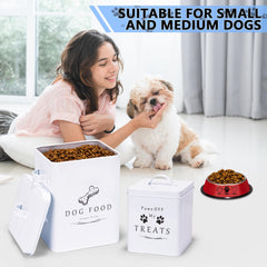 Meraki Home metal treats container with lid stores snacks neatly for pets.