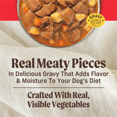 Merrick pappy's pot roast dinner in gravy ingredients shot highlighting real deboned beef