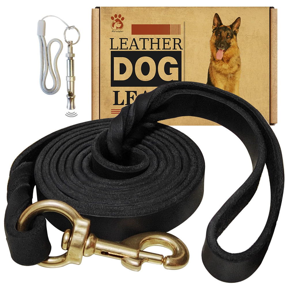 Meruogkar leather dog leash 6ft braided handle for comfortable grip and control
