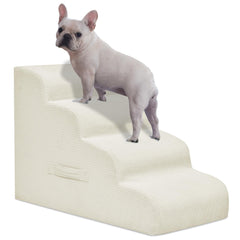 Mesa Lemon Dog Steps four-step stairs on bed for easy high-surface access