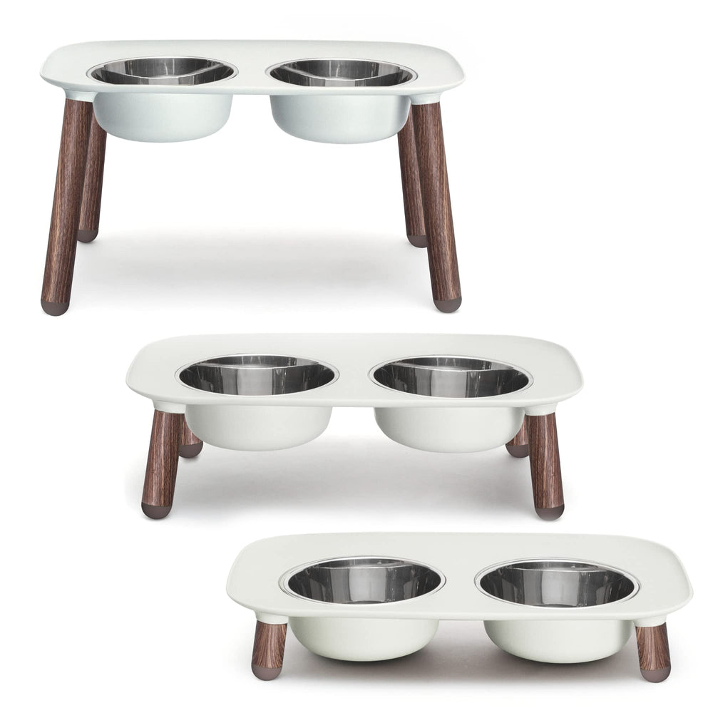 Messy Mutts elevated double feeder bowls provide convenient feeding height for easier dining.