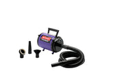 METROVAC AFTD-3V dog dryer shown in purple with powerful all-steel build for professional grooming.