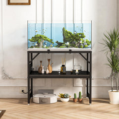 METYERRY stand with built-in outlets keeps cords organized for effortless aquarium setup.