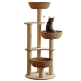 MewJoyee 54-inch cat tree side view shows sturdy solid wood and stability for large cats