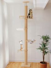 MewJoyee floor-to-ceiling cat tree height adjustable 82-112 inches for versatile room fit