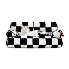 MEWOOFUN cat bed closeup fabric highlights plush texture for cozy, inviting naps