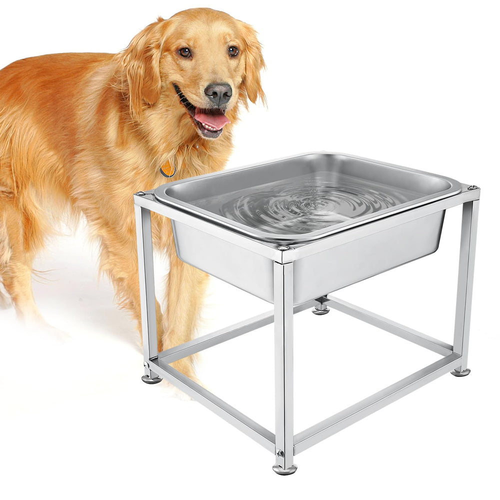 MEWTOGO 2Gallon elevated dog water bowl front view promotes relaxed posture.
