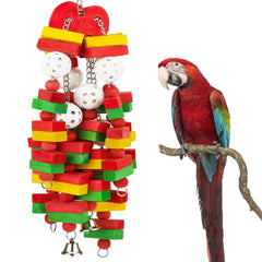 MEWTOGO large 22in block toy promotes chewing enrichment for parrots.