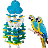 Mewtogo parrot toy blueberry blocks and bell for enrichment and safe chewing