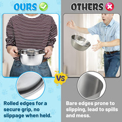 MEWTOGO stainless steel bowls showing rust-free durable build