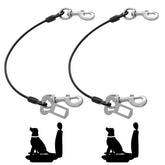 Mi Metty dog seat belt coated wire tether demonstrates chew-proof durability for car rides.