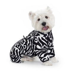 Miaododo fleece dog coat zebra stripe front view highlighting easy on/off design