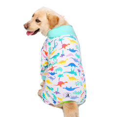 Miaododo White Dinosaur recovery suit back view features high collar warmth