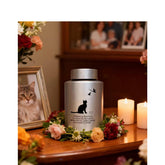 Mianachilu cat urn medium gray front view for a lasting memorial.
