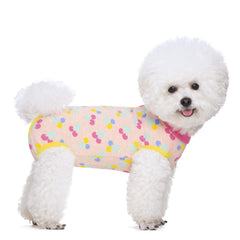 Miaododo dog-onesie-easy-to-wear-buttons demonstrates quick changes and secure closures.