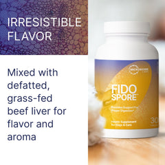 Microbiome Labs Fidospore jar close-up highlights spore-forming strains for stability.