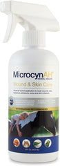 MicrocynAH wound and skin care bottle for gentle, non-irritating wound management on pets.