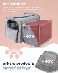 MIDOG cat carrier soft square expansion adds room for comfortable pet stretch.