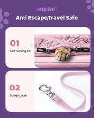 MIDOG cat carrier soft under-seat coral internal safety leash for secure movement