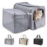 MIDOG cat carrier soft under-seat design fits under airplane seats for easy travel.