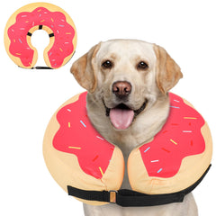 MIDOG soft inflatable donut cone worn on a dog with unobstructed vision and comfort