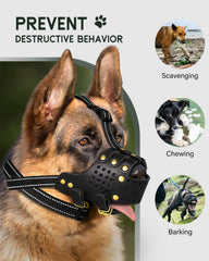 MIDOG soft leather muzzle close-up promotes comfortable, breathable wear.