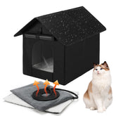 Midollarle heated cat house front view shows weatherproof winter shelter