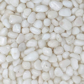 Midwest Hearth polished white pebbles closeup shows glossy finish for decorative accents