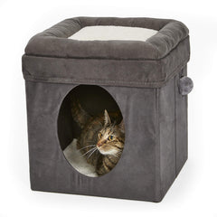 MidWest Homes for Pets cat cube bed top with bolsters offers elevated lounging and plush comfort