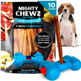 Mighty Chewz 7-inch bully stick ready in holder for safer chewing