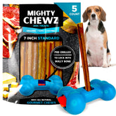 Mighty Chewz 5-pack bully sticks ready for extended chewing sessions.